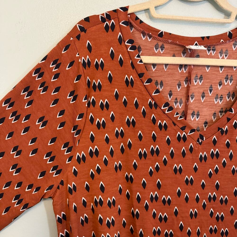 Sew in Love Dress Womens 2X Plus Brown Long Sleeve Diamond Print V-Neck Casual - Picture 3 of 9